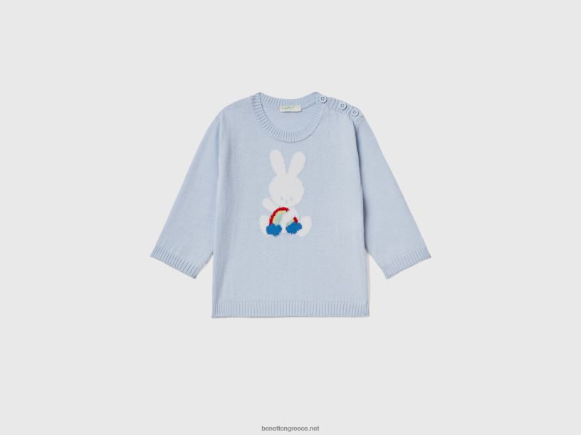 βαμβακερό πουλόβερ με ένθετο J8TLD6121 Benetton παιδιά μπλε του ουρανού