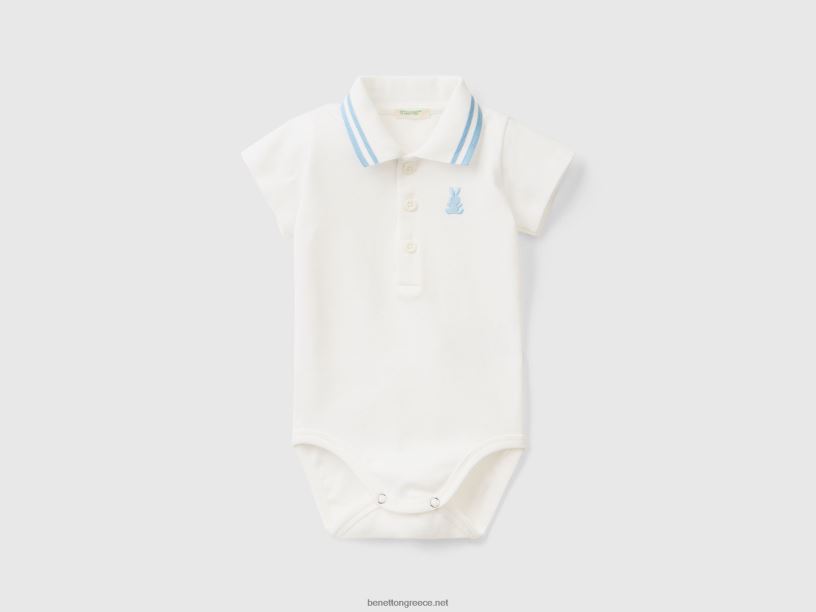 φορμάκι πόλο από οργανικό βαμβάκι J8TLD5882 Benetton παιδιά κρεμώδες λευκό