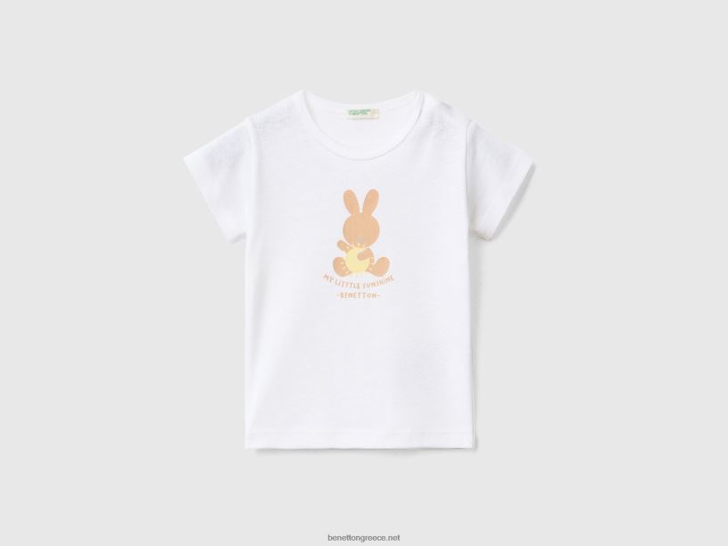 T-shirt από 100% οργανικό βαμβάκι J8TLD3110 Benetton παιδιά άσπρο