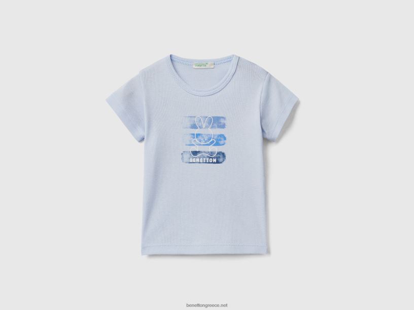 T-shirt από 100% οργανικό βαμβάκι J8TLD3111 Benetton παιδιά μπλε του ουρανού