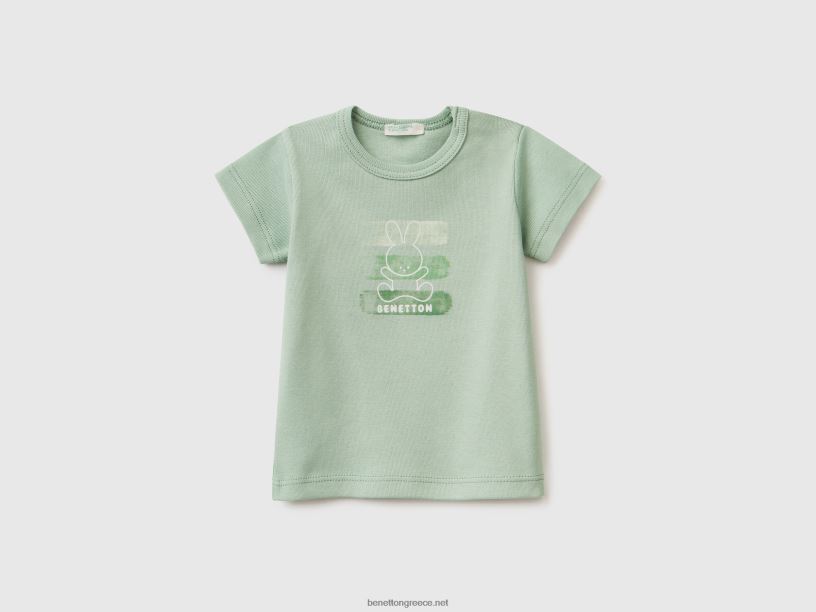 T-shirt από 100% οργανικό βαμβάκι J8TLD5853 Benetton παιδιά ανοιχτό πράσινο